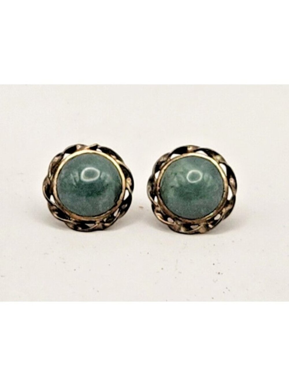 Vintage Semi Precious Stone Blue Green Gray Stud Earrings 925 Sterling Silver